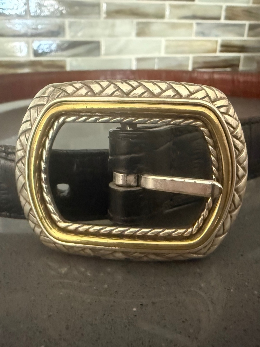 Brighton Marcus Reversible Black Brown Leather Belt Silver Gold Buckle 32”